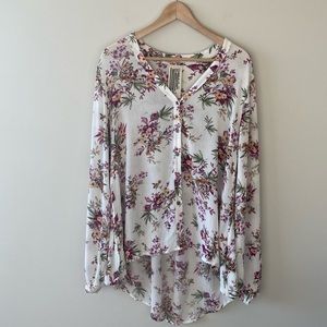 Free People Floral Blouse - White and Purple